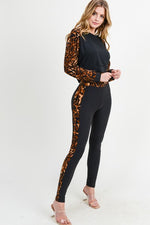 Women's Leopard Side Striped Crop Top & Leggings Set